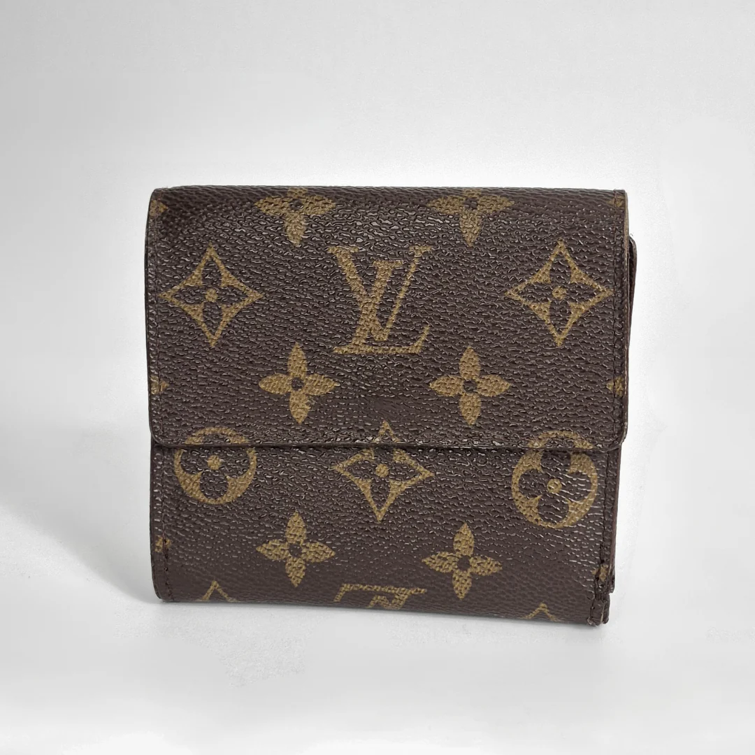 Louis Vuitton wallet with monogram pattern on a white background
