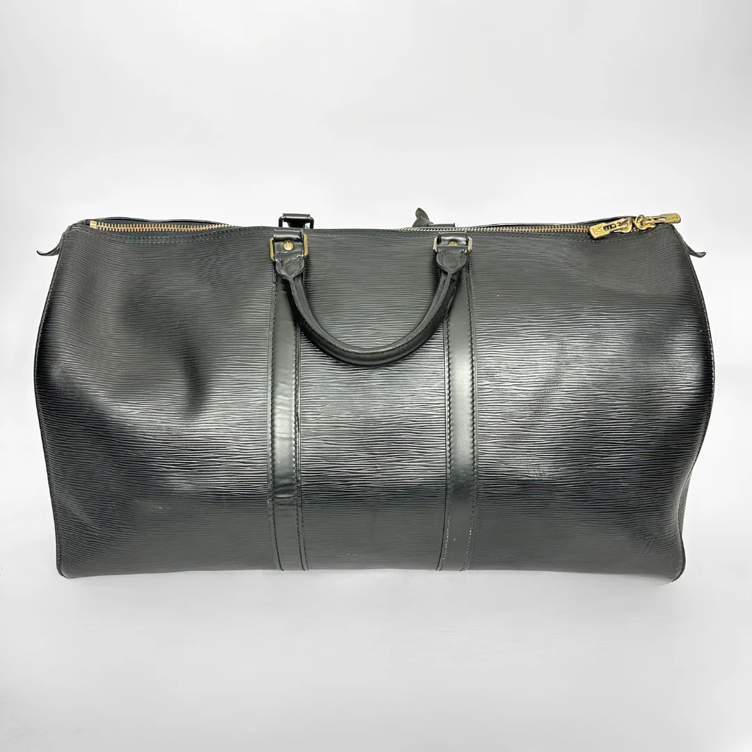 Louis Vuitton Keepall 50 Epi black front view