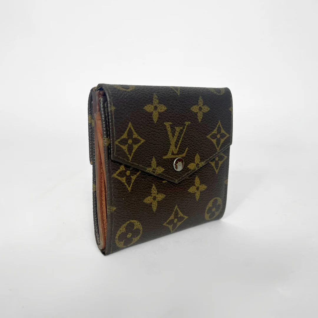 Louis Vuitton wallet with monogram pattern on a white background
