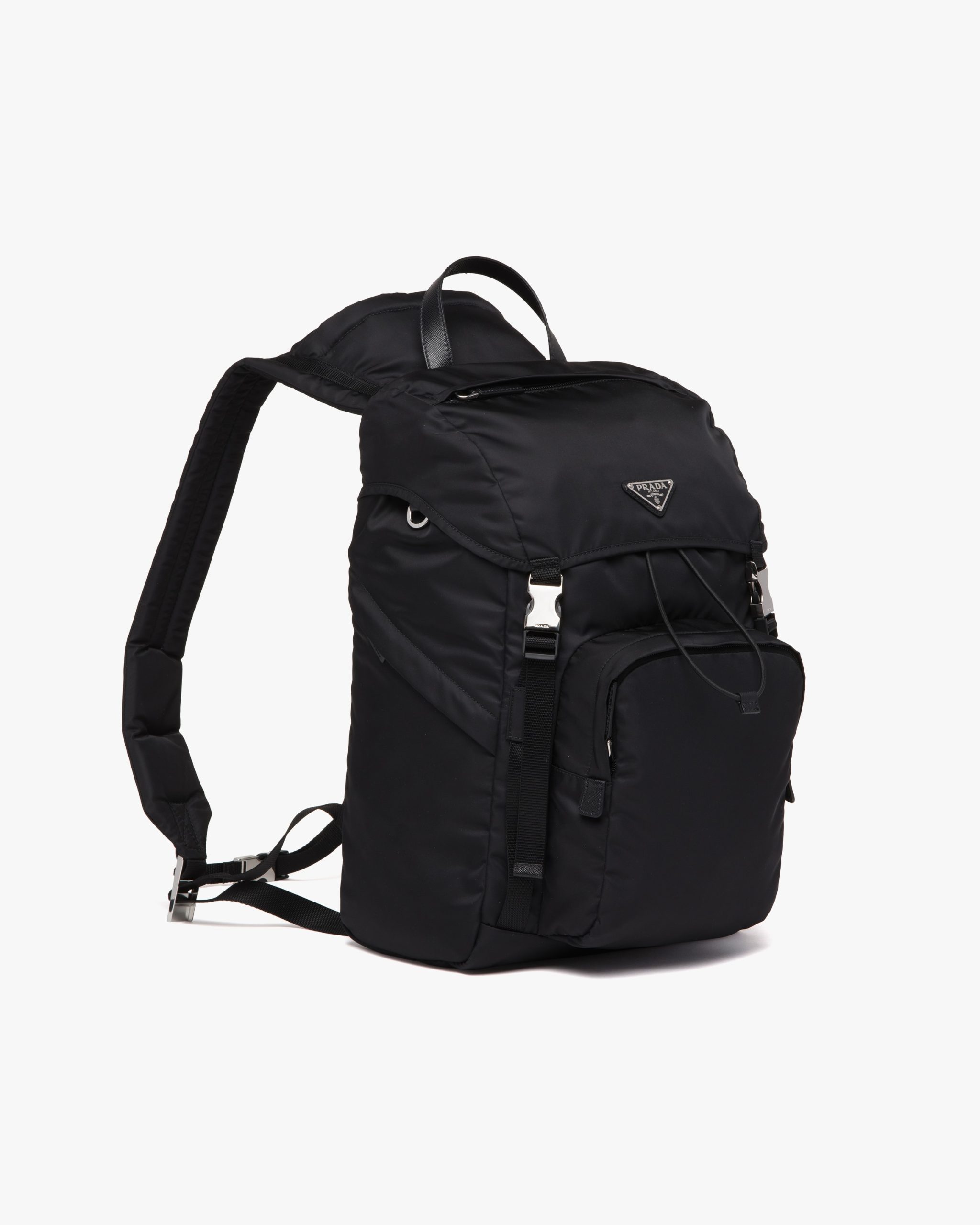 Black Re-Nylon and Saffiano leather backpack with hood - Image 3