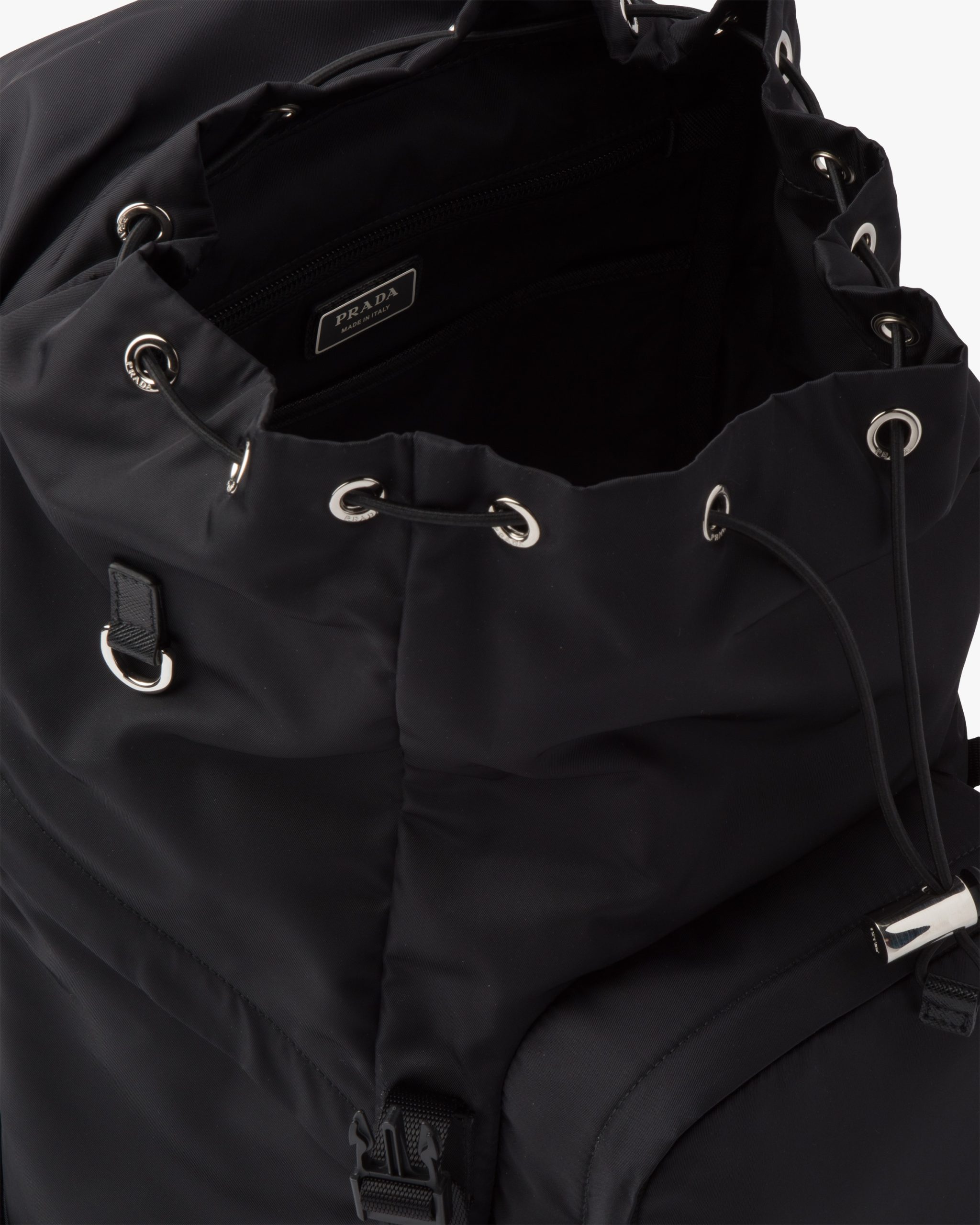 Black Re-Nylon and Saffiano leather backpack with hood - Image 5