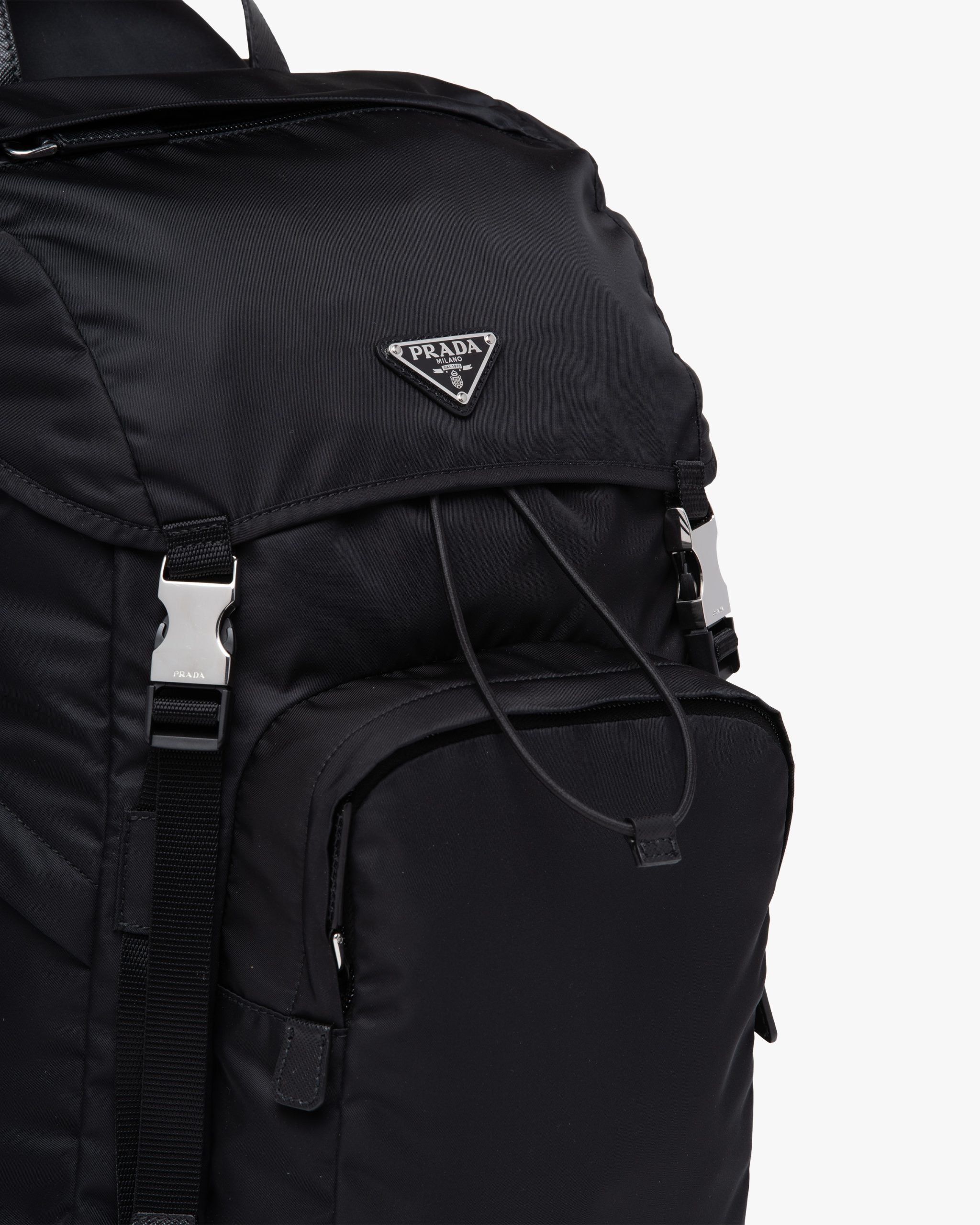 Black Re-Nylon and Saffiano leather backpack with hood - Image 6