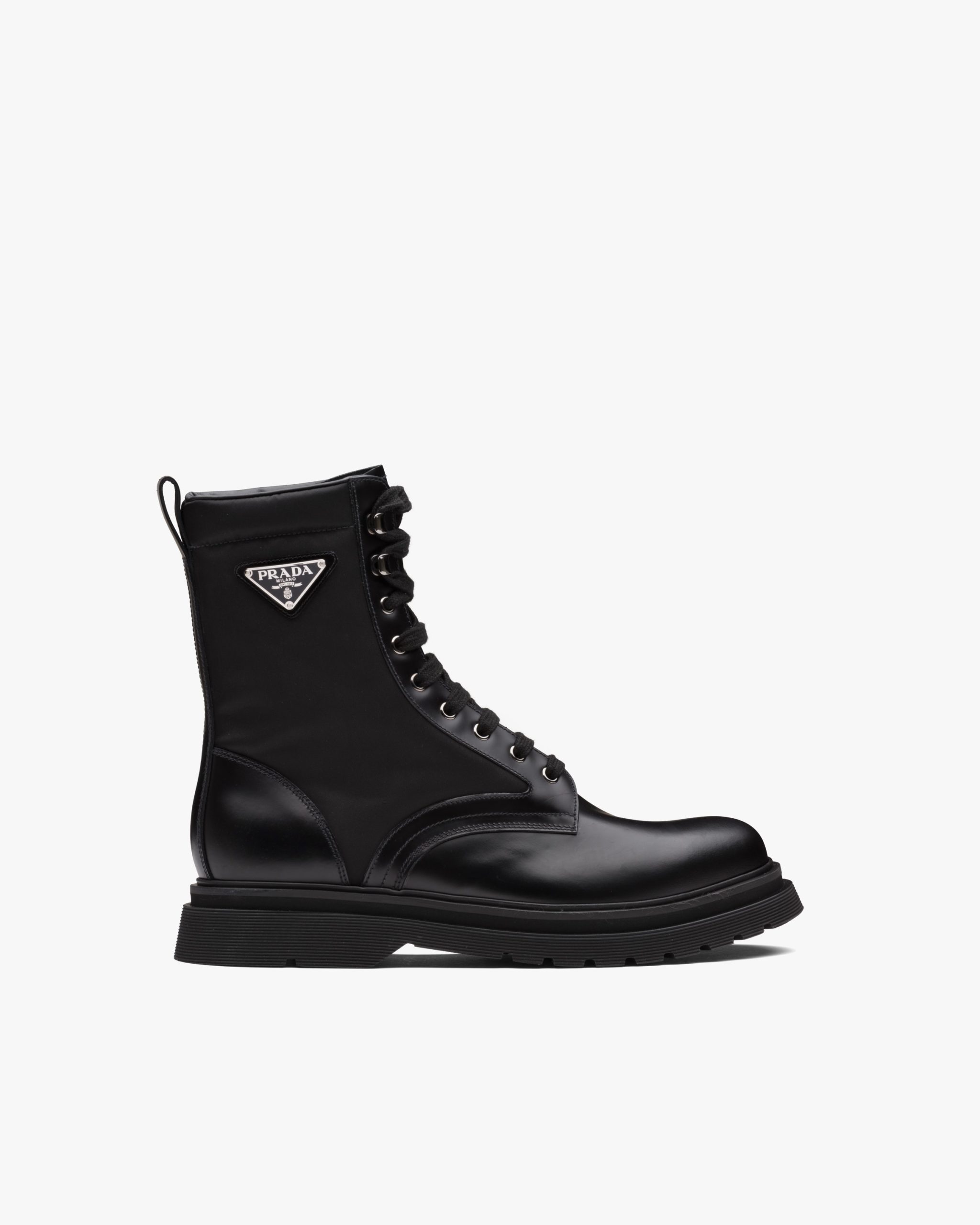 Black Brushed leather and nylon combat boots - Image 2