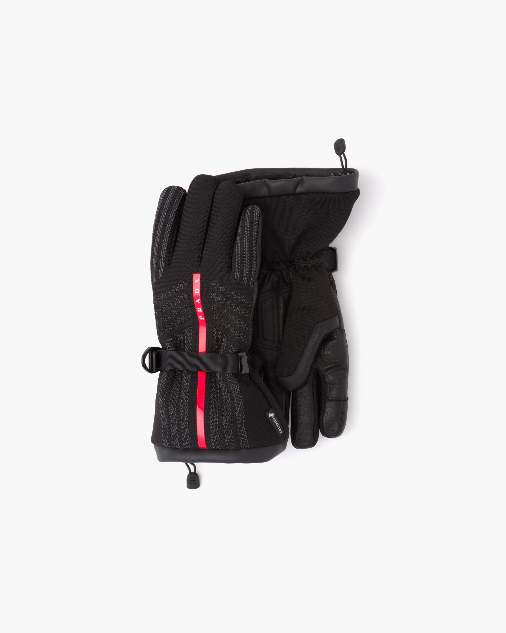 Black GORE-TEX leather and knit ski gloves