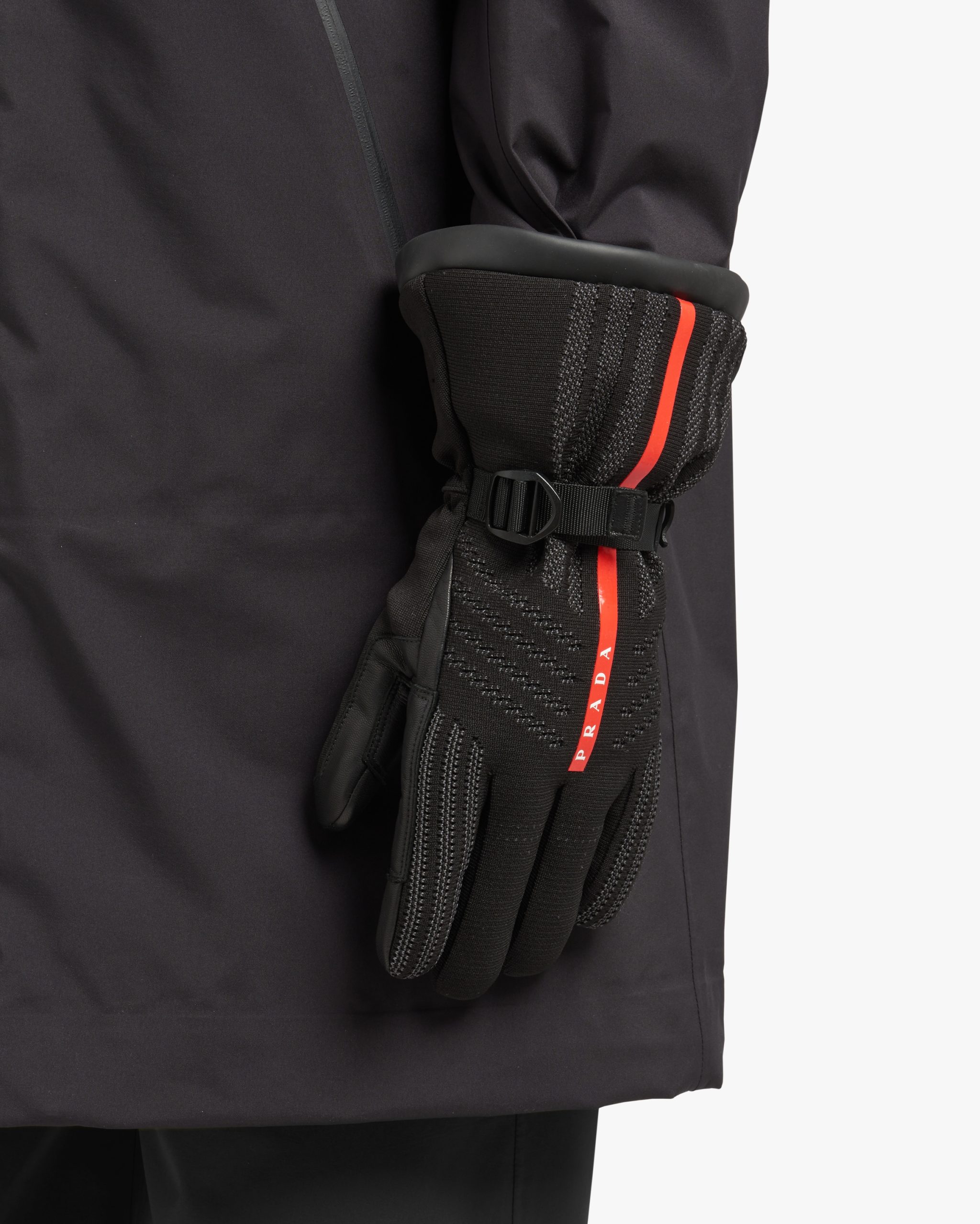 Black GORE-TEX leather and knit ski gloves - Image 2