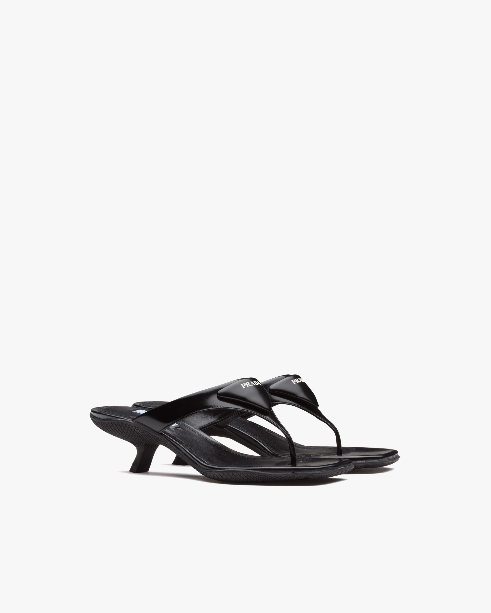 Black Brushed leather high-heeled thong sandals
