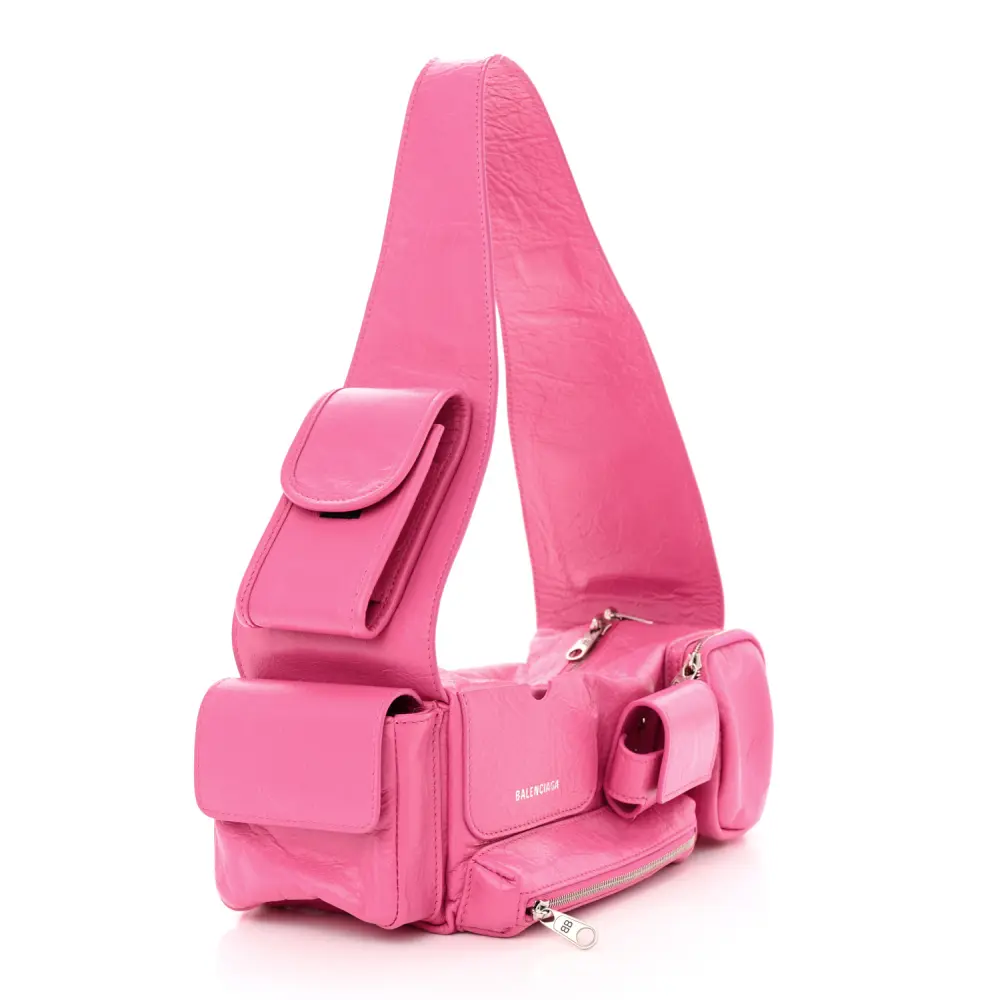 Lushentic Designer Superbusy XS Sling Zip Shoulder Bag Hot Pink Agneau Arena Leather Silver Hardware - Image 3