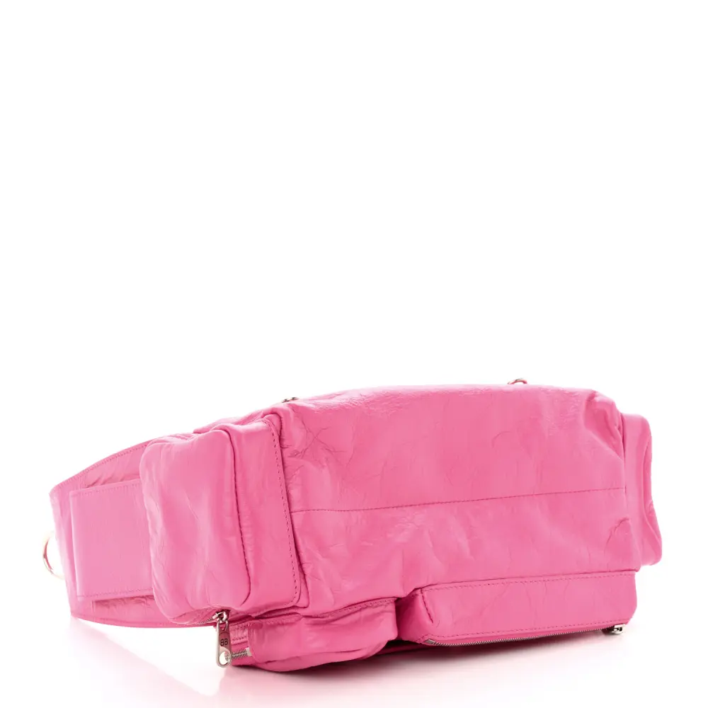Lushentic Designer Superbusy XS Sling Zip Shoulder Bag Hot Pink Agneau Arena Leather Silver Hardware - Image 6