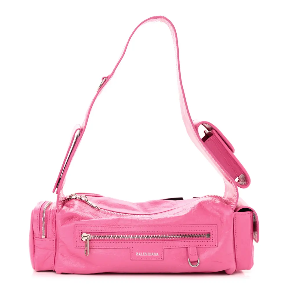 Lushentic Designer Superbusy XS Sling Zip Shoulder Bag Hot Pink Agneau Arena Leather Silver Hardware