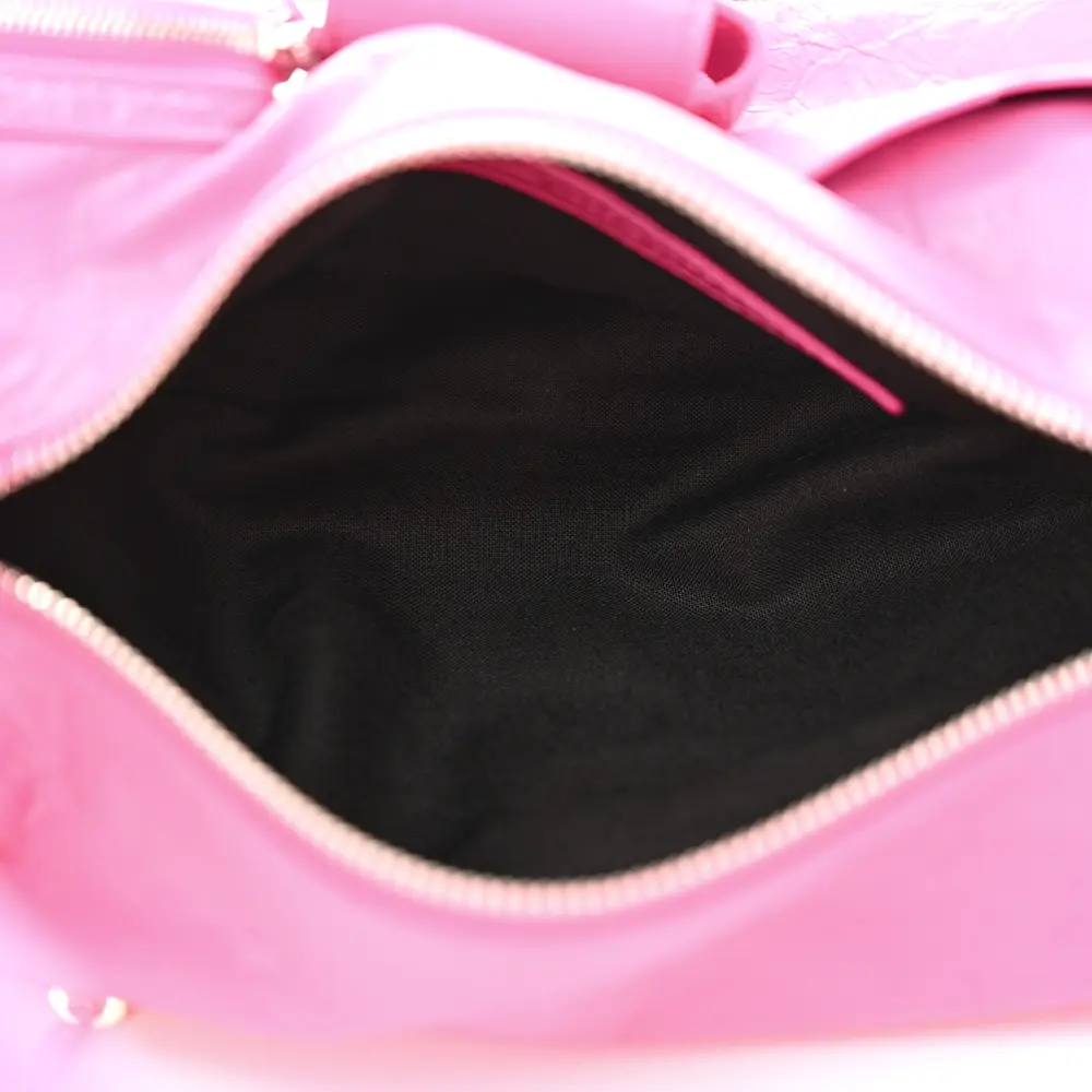 Lushentic Designer Superbusy XS Sling Zip Shoulder Bag Hot Pink Agneau Arena Leather Silver Hardware - Image 7