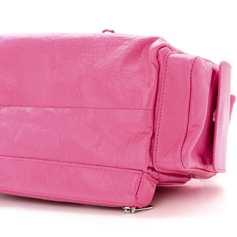 Lushentic Designer Superbusy XS Sling Zip Shoulder Bag Hot Pink Agneau Arena Leather Silver Hardware - Image 4