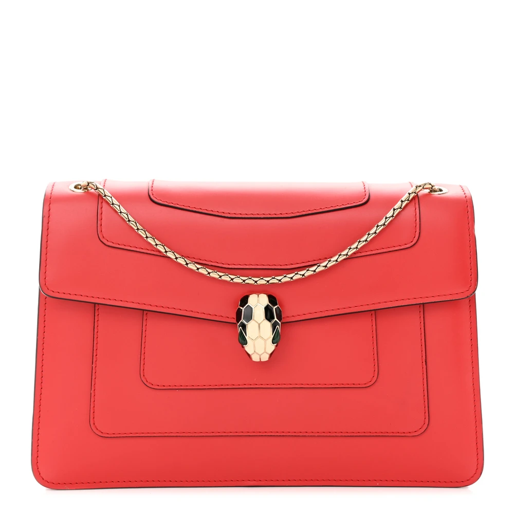Lushentic Bvlgari Medium Serpenti Forever Shoulder Bag Red Calfskin Leather Gold Hardware Front