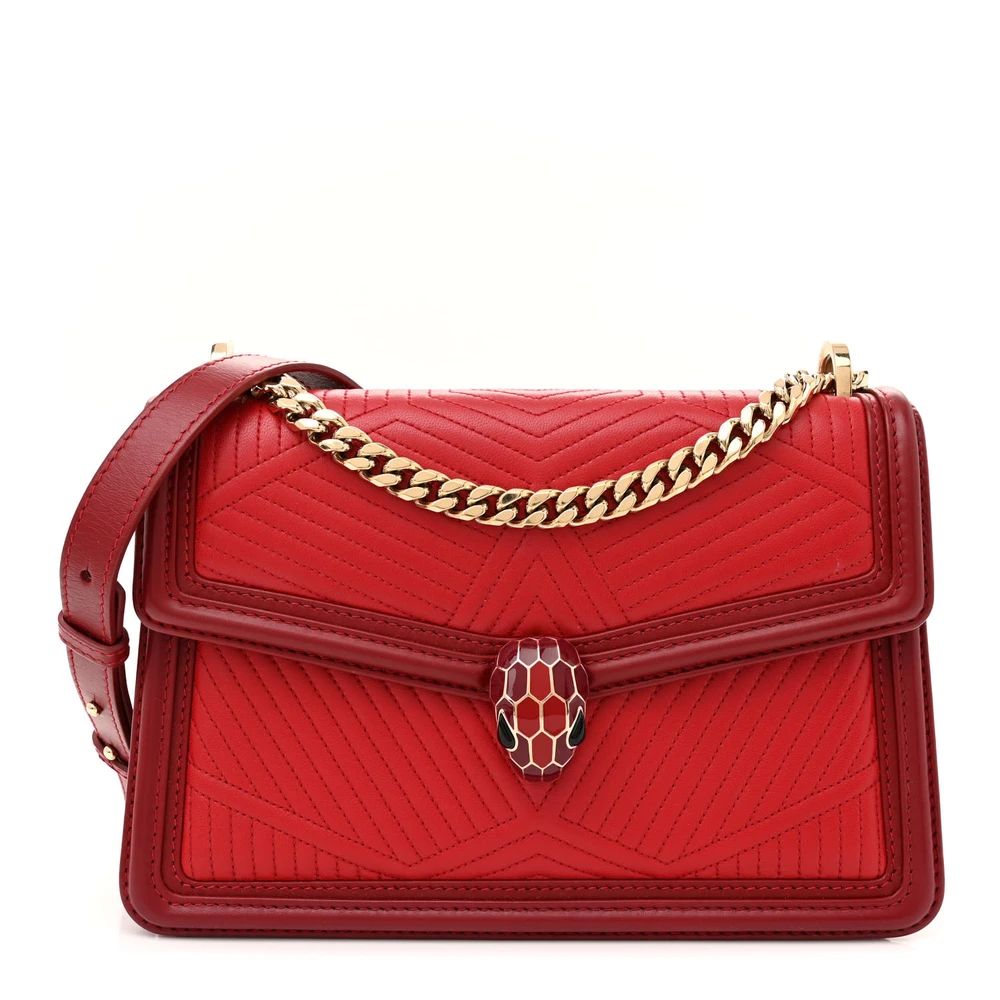 Lushentic Bvlgari Medium Serpenti Forever Shoulder Bag Red Quilted Nappa Smooth Calfskin Leather Gold Hardware Front