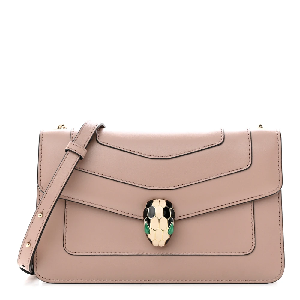 Lushentic Bvlgari Mini Serpenti Forever Crossbody Bag Beige Calfskin Leather Gold Hardware Front
