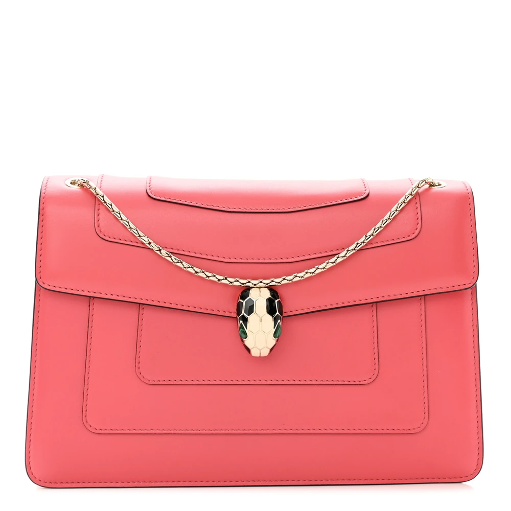 Lushentic Bvlgari Small Serpenti Forever Crossbody Bag Pink Calfskin Leather Gold Hardware Front
