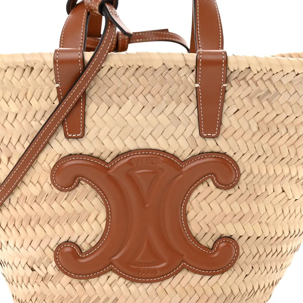 Lushentic Celine Large Triomphe Teen Panier Tan Raffia & Calfskin Leather Gold Hardware - Image 8