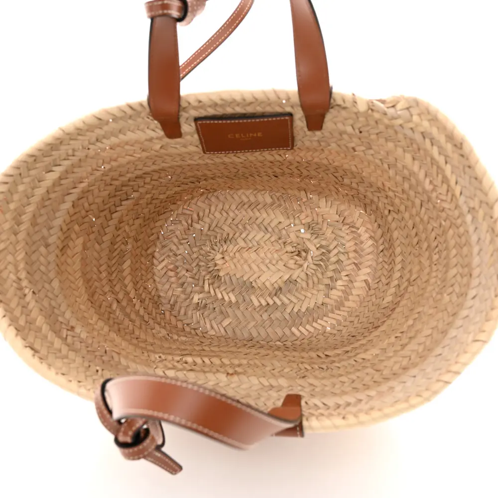 Lushentic Celine Large Triomphe Teen Panier Tan Raffia & Calfskin Leather Gold Hardware - Image 7