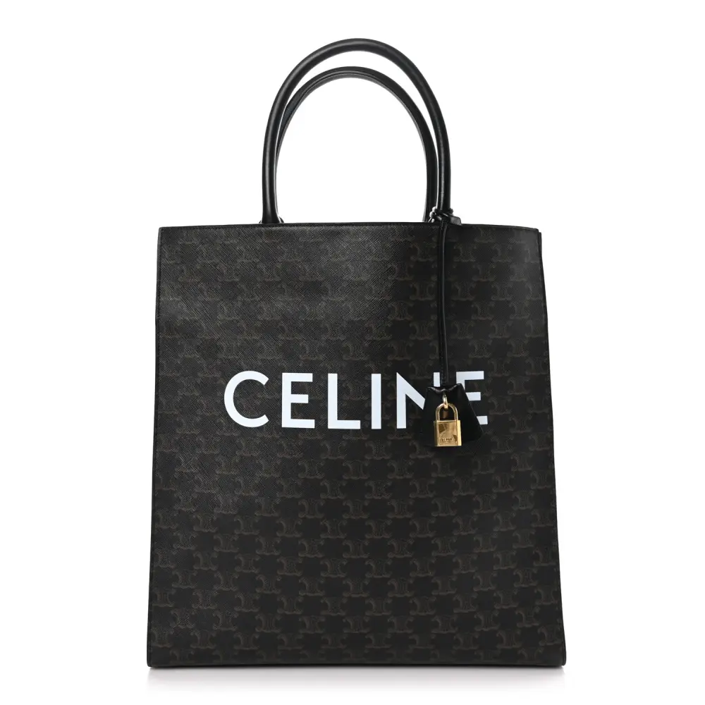Lushentic Celine Large Vertical Cabas Black Triomphe Canvas & Calfskin Leather Front