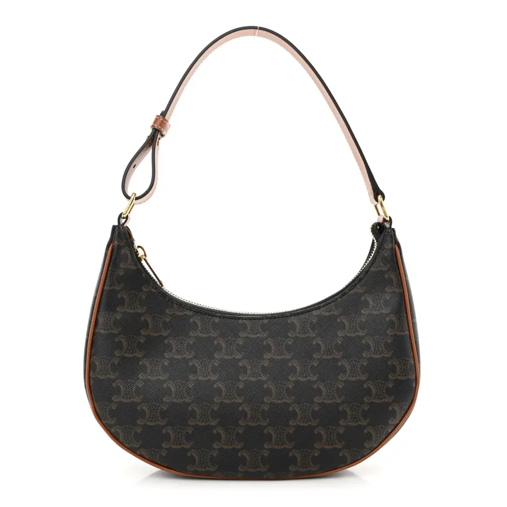 Lushentic Celine Medium Ava Shoulder Bag Tan Triomphe Canvas & Calfskin Leather Gold Hardware Front