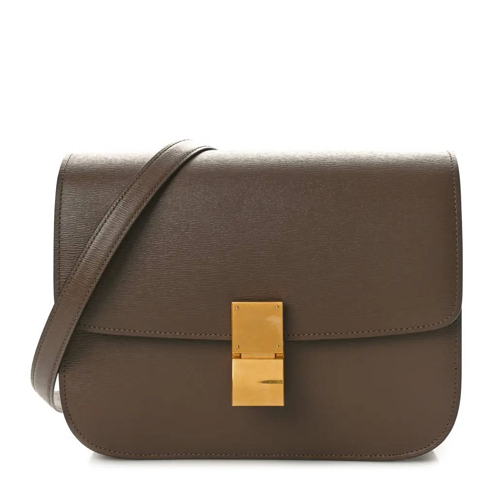 Lushentic Celine Medium Classic Box Flap Bag Glazed Nut Liege Calfskin Leather Gold Hardware Front