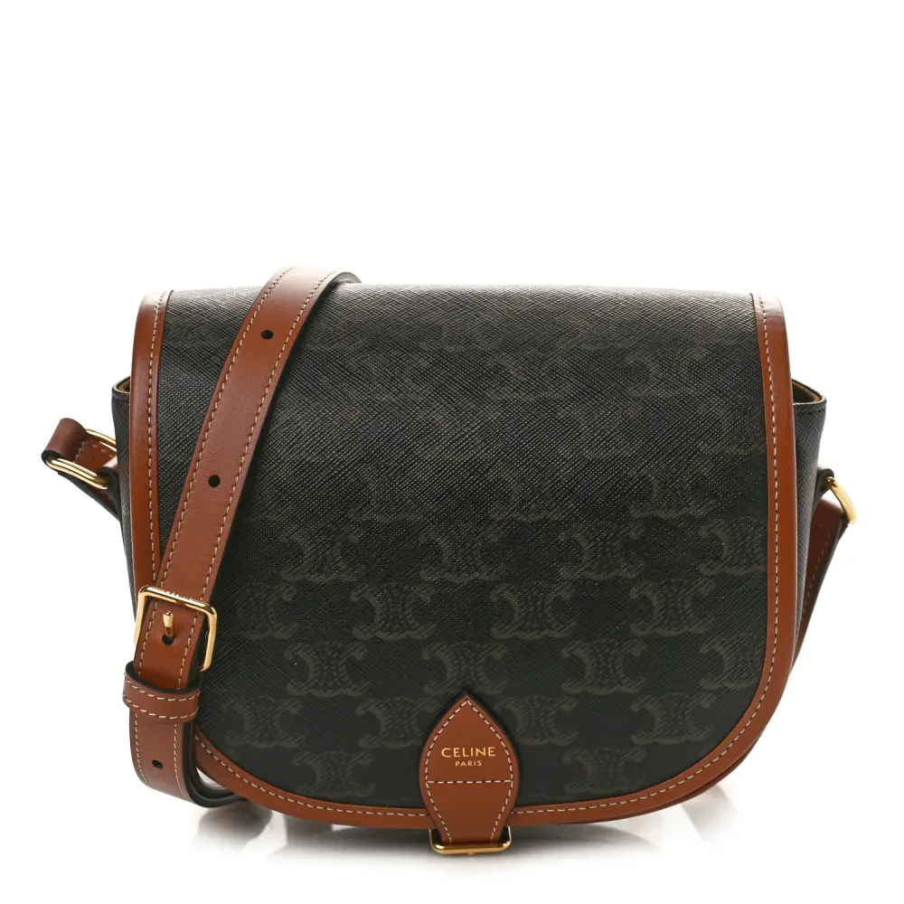 Lushentic Celine Medium Folco Bag Tan Triomphe Canvas Gold Hardware Front