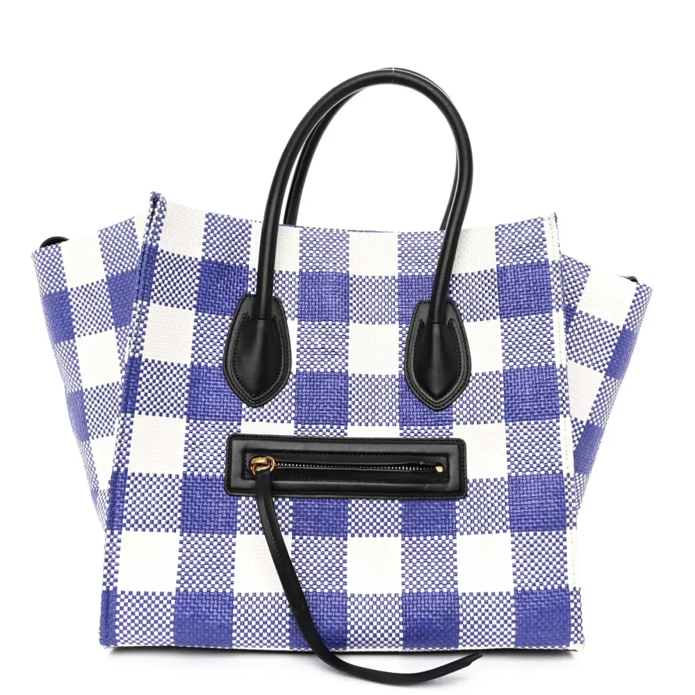 Lushentic Celine Medium Phantom Luggage Bag Cobalt Gingham Woven Front