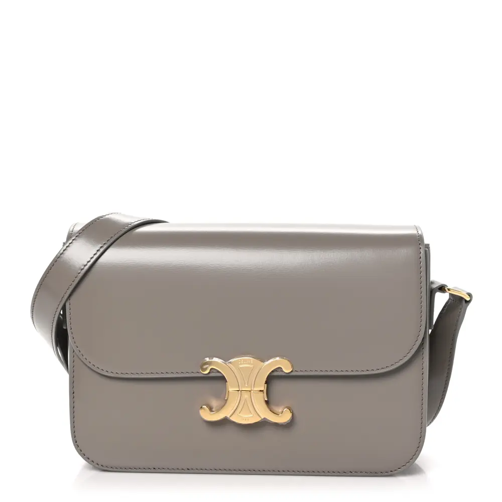 Lushentic Celine Medium Triomphe Bag Pebble Shiny Calfskin Leather Gold Hardware Front