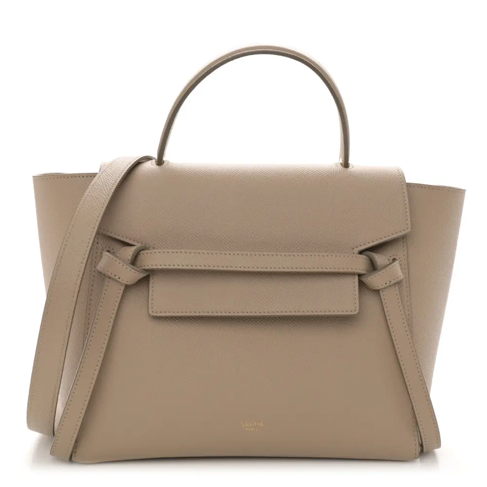 Lushentic Celine Micro Belt Bag Dune Grained Calfskin Leather Gold Hardware Front