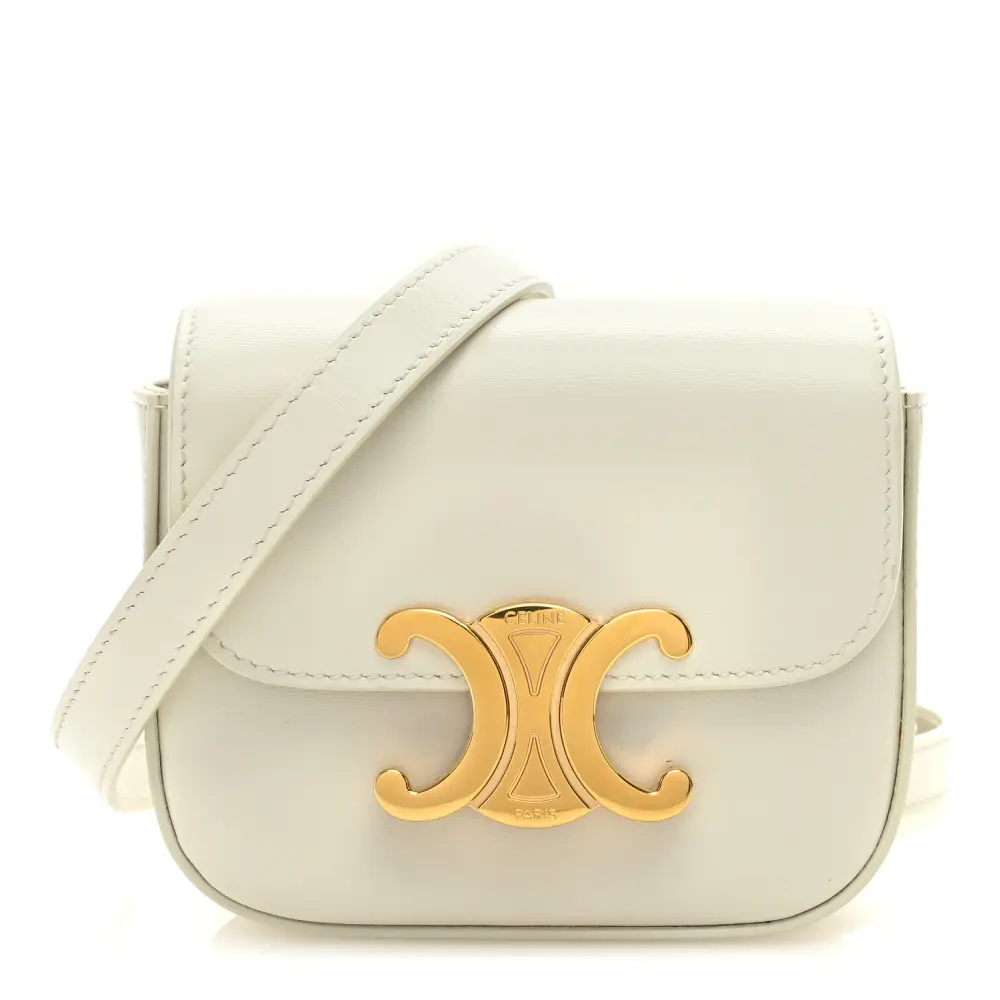 Lushentic Celine Mini Triomphe Bag White Shiny Calfskin Leather Gold Hardware Front