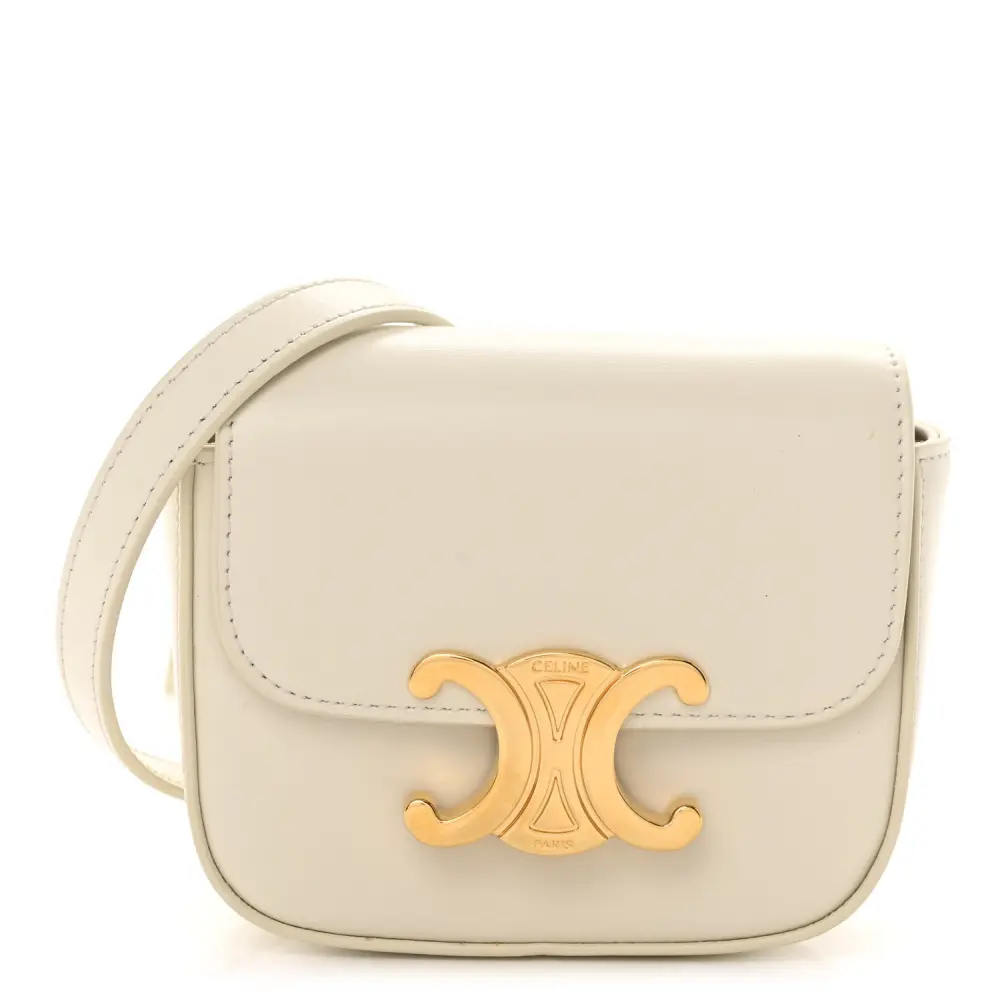 Lushentic Celine Mini Triomphe Shoulder Bag Rice Shiny Calfskin Leather Front