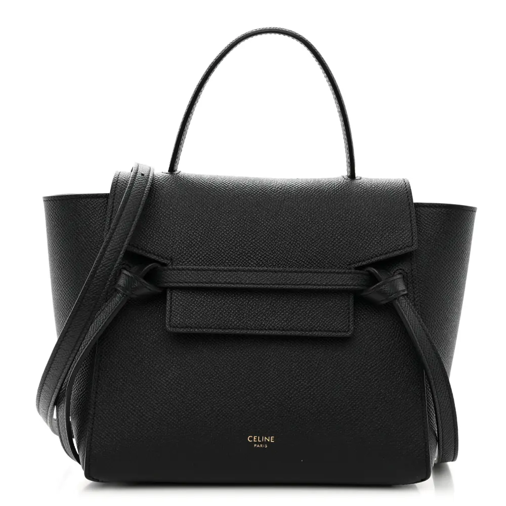 Lushentic Celine Nano Belt Bag Black Grained Calfskin Leather Gold Hardware Front