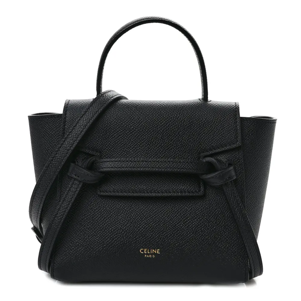 Lushentic Celine Pico Belt Bag Black Grained Calfskin Leather Gold Hardware Front