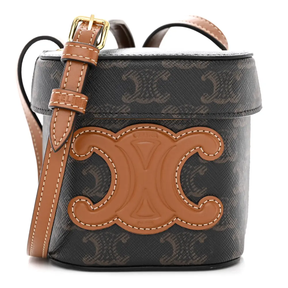 Lushentic Celine Small Cuir Triomphe Box Tan Triomphe Canvas & Calfskin Leather Front