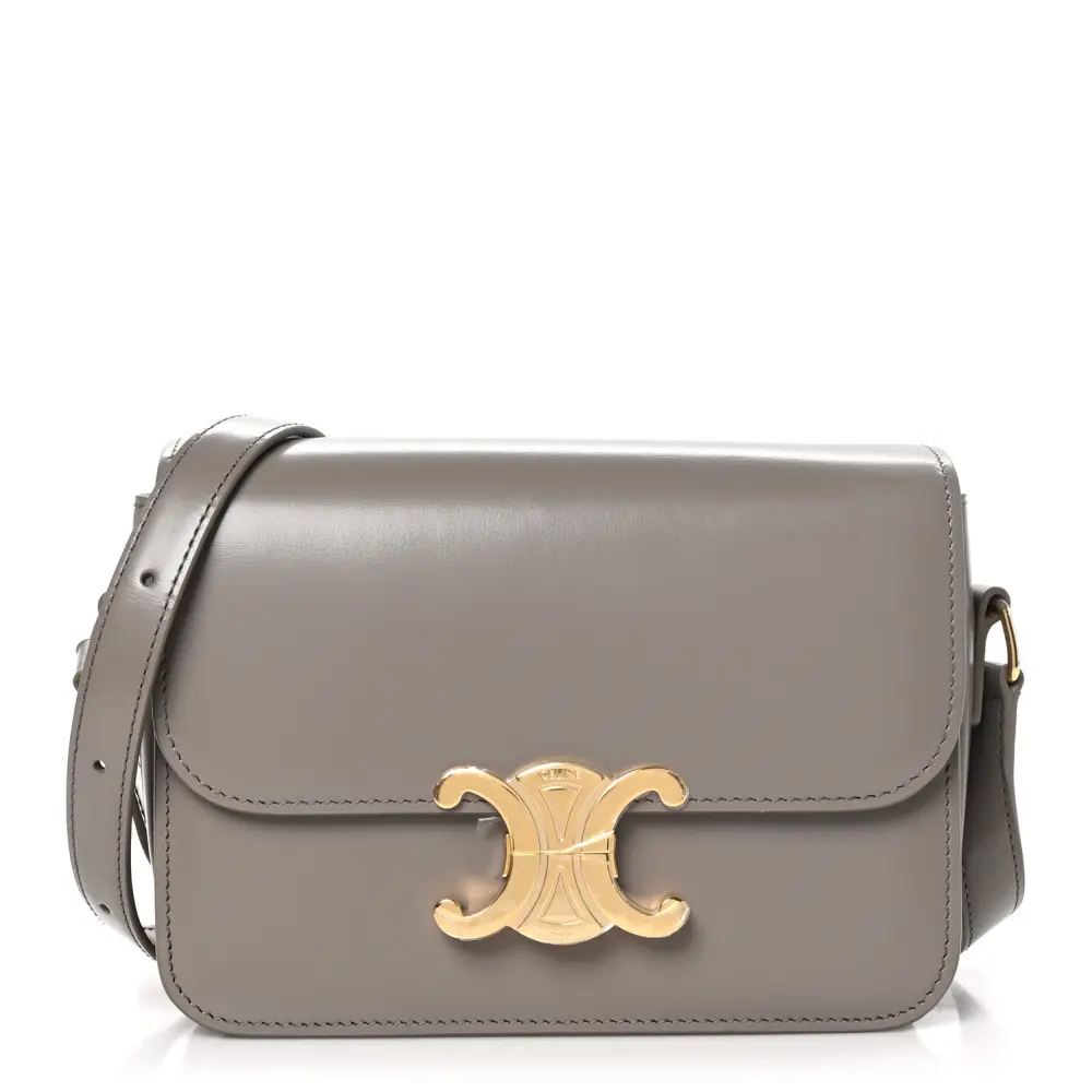Lushentic Celine Small Teen Triomphe Bag Pebble Shiny Calfskin Leather Gold Hardware Front