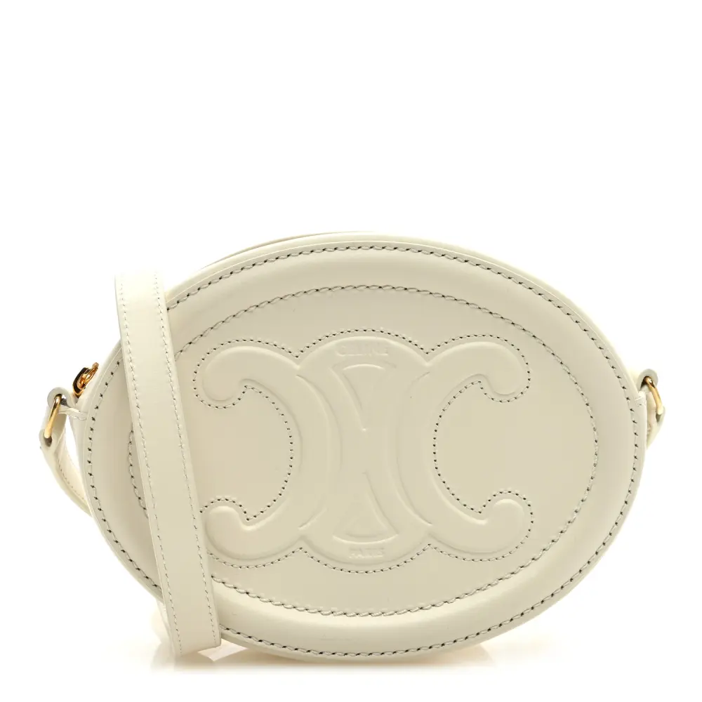 Lushentic Celine Small Triomphe Oval Crossbody Purse Tan Triomphe Smooth Calfskin Leather Cuir Gold Hardware Front