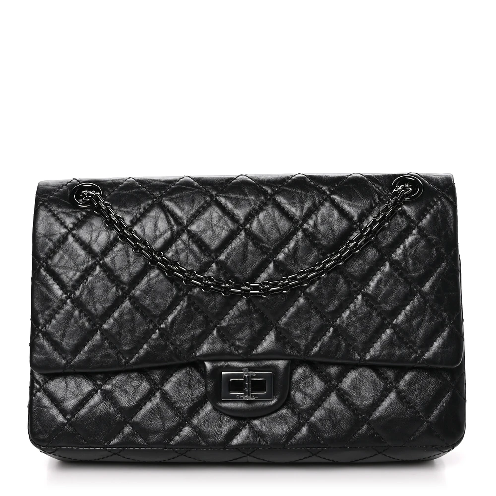 Lushentic Chanel 2.55 Reissue 226 Flap Large Quilted Aged Calfskin Leather So Black Front