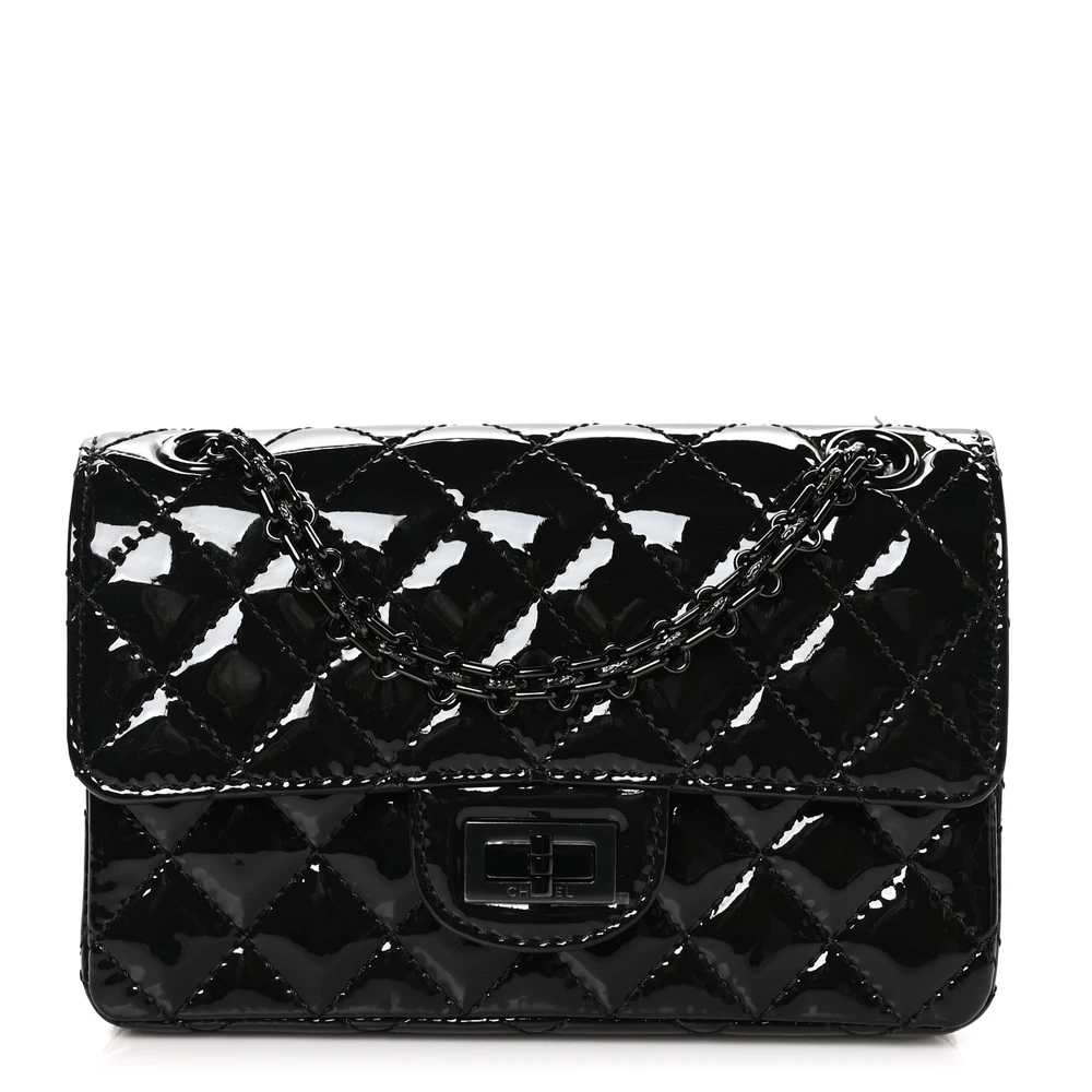 Lushentic Chanel 2.55 Reissue Mini Flap Quilted Patent Calfskin Leather So Black Front