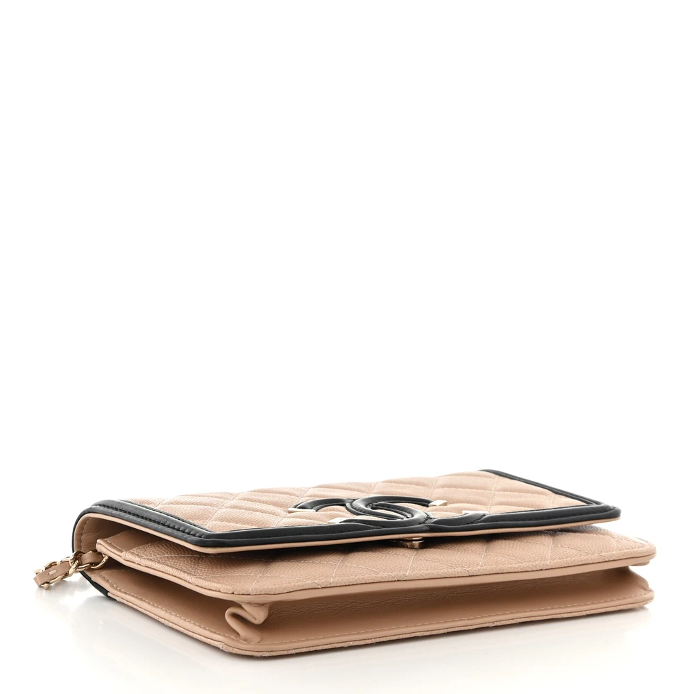 Lushentic Grade Bag CC Filigree Wallet on Chain WOC Small Beige Black - Image 6