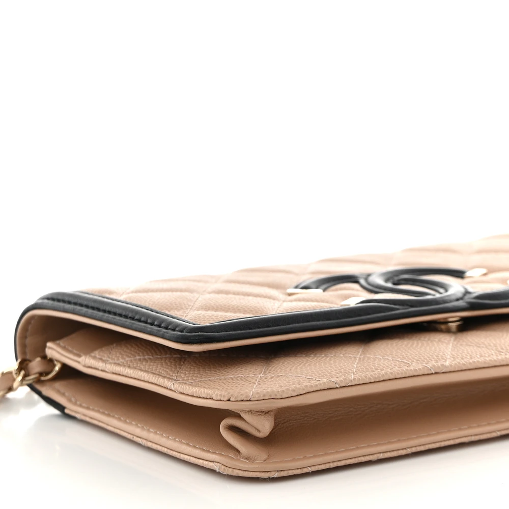 Lushentic Grade Bag CC Filigree Wallet on Chain WOC Small Beige Black - Image 4