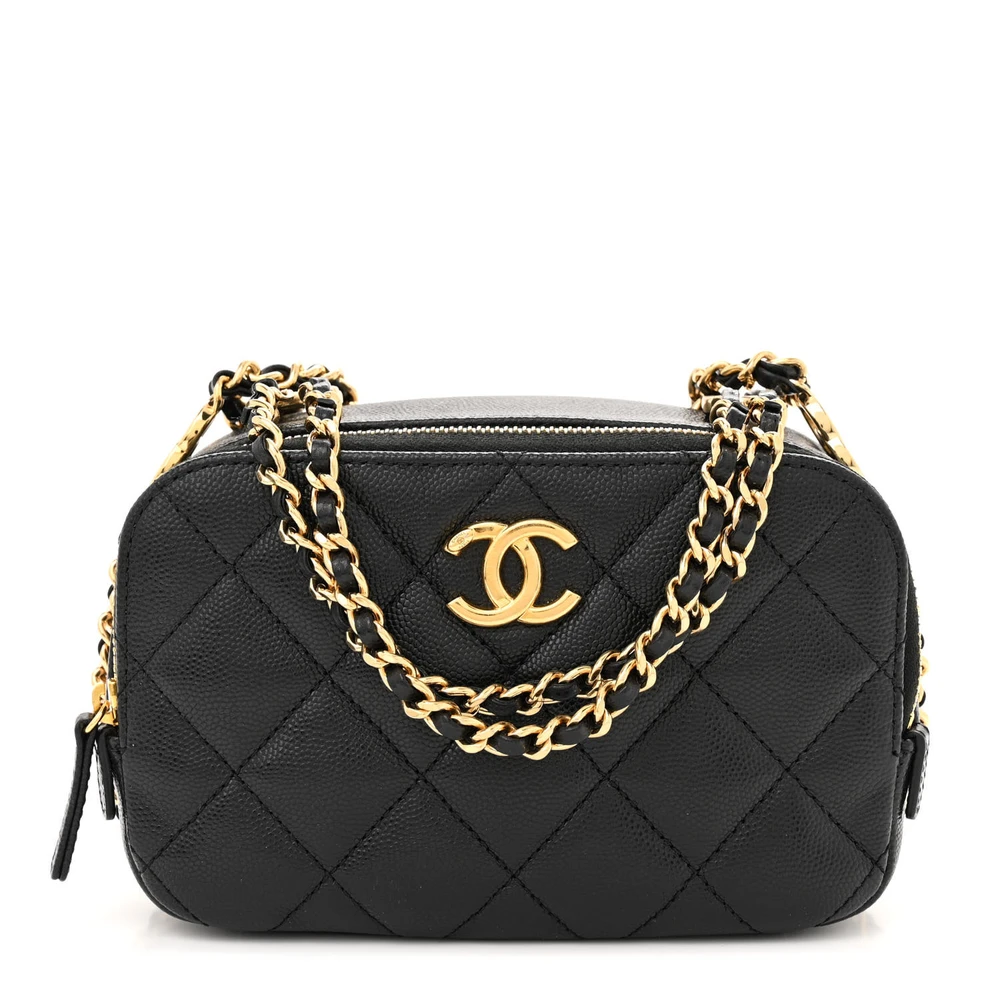 Lushentic Chanel CC You Camera Case Mini Black Quilted Caviar Leather Gold Hardware Front