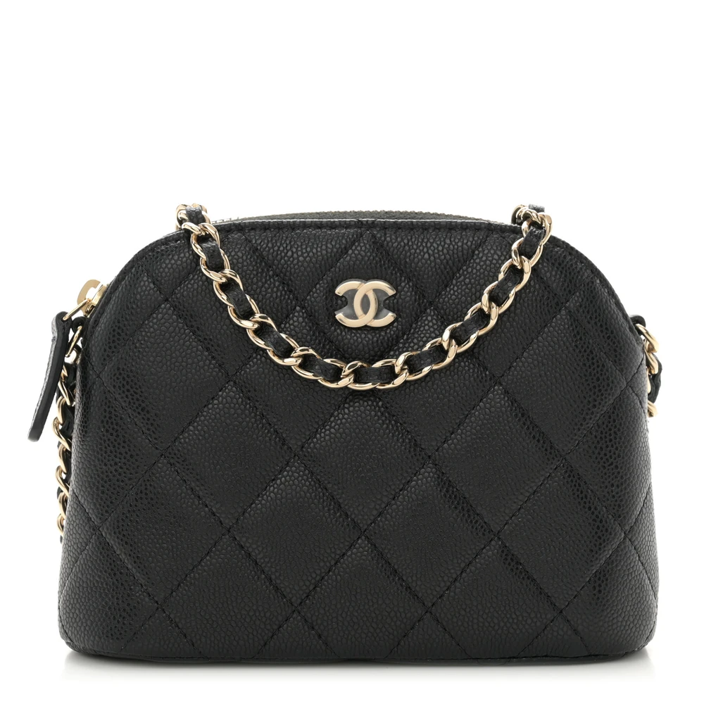 Lushentic Chanel Classic Clutch With Chain Small Black Quilted Caviar Leather Light Gold Hardware Front