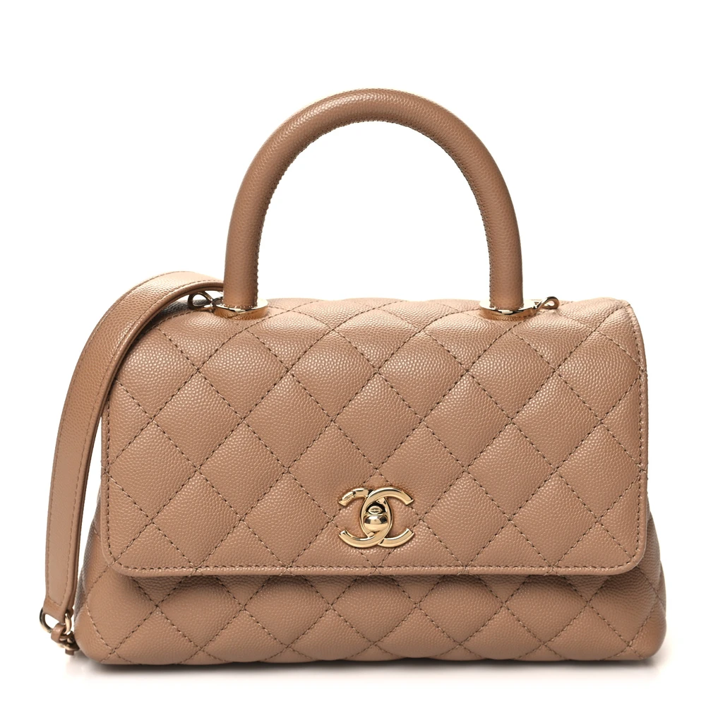 Lushentic Chanel Coco Handle Flap Mini Brown Quilted Caviar Leather Gold Hardware Front