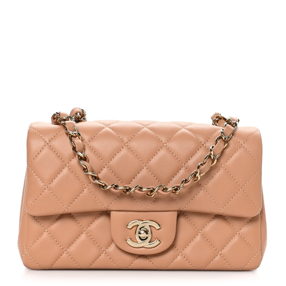Lushentic Chanel Flap Mini Rectangular Brown Quilted Lambskin Leather Light Gold Hardware Front