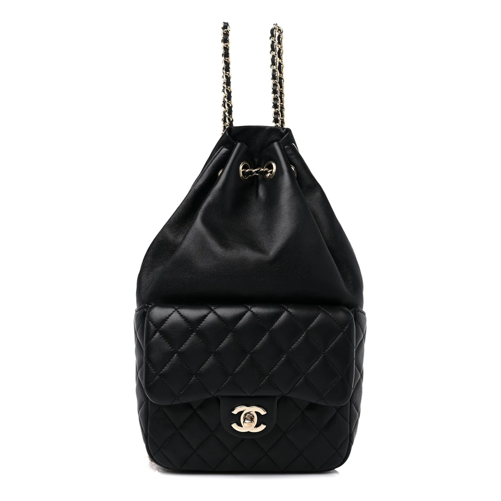Lushentic Chanel In Seoul Backpack Small Black Quilted Lambskin Leather Light Gold Hardware Front