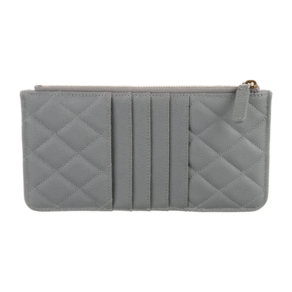 Lushentic Chanel Large Interlocking CC Logo Wallet Grey Quilted Caviar Leather Gold Hardware - Image 3