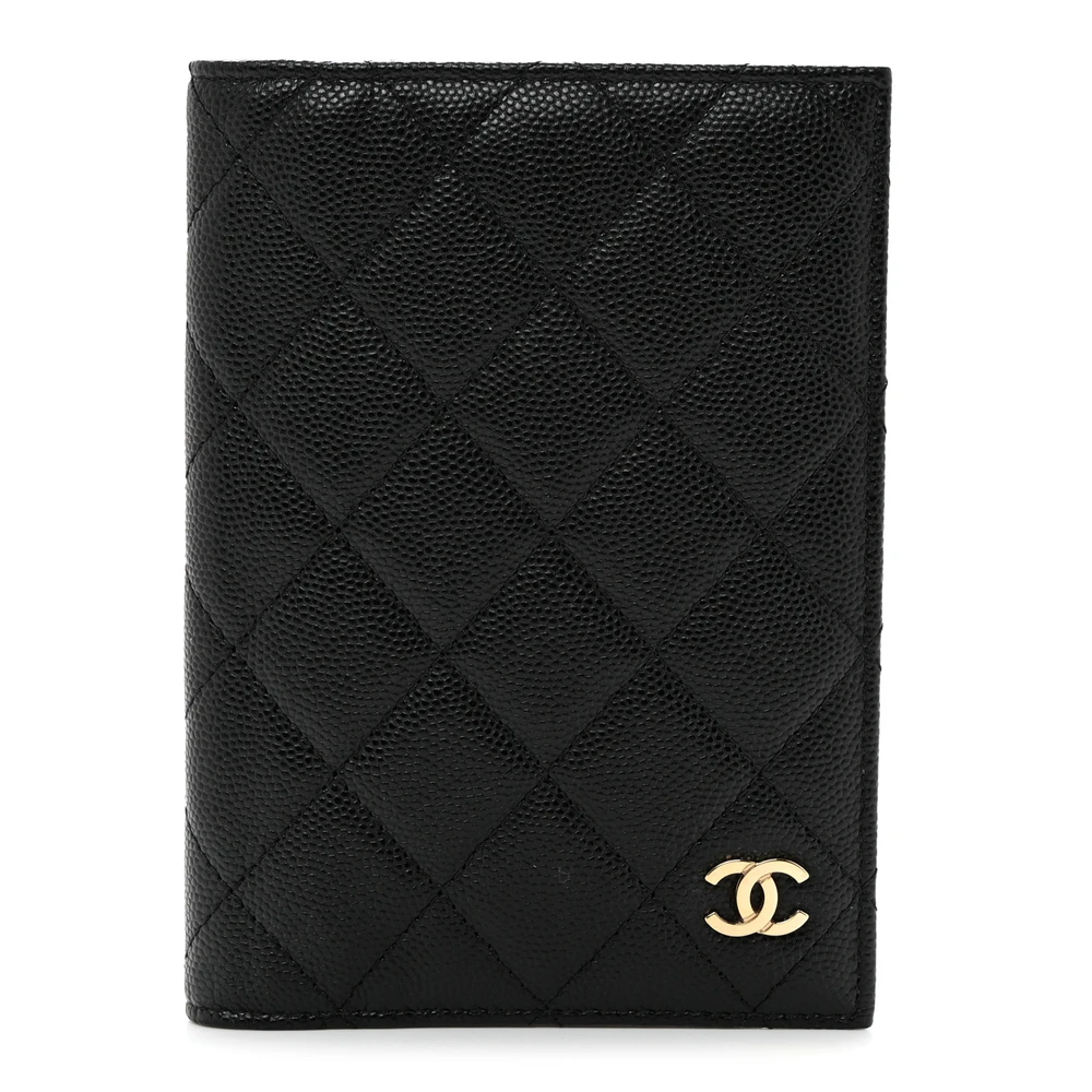 Lushentic Chanel Passport Holder Small Black Quilted Caviar Leather Gold Hardware Front