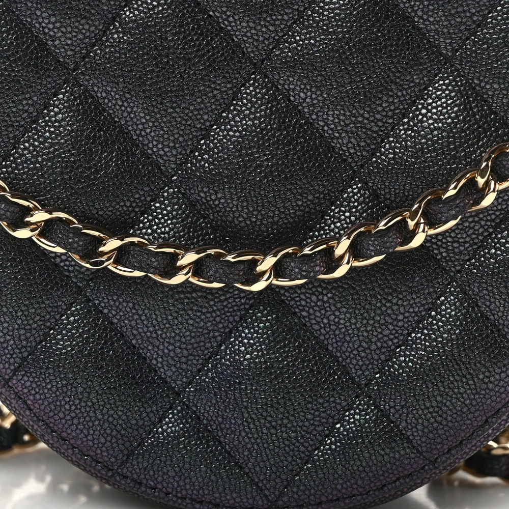 Lushentic Mini Black Quilted Clutch - Caviar Leather, Gold Chain - Image 9