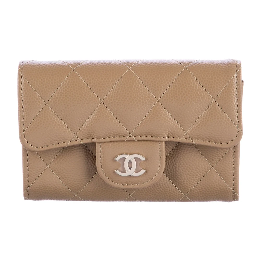 Lushentic Chanel Small Flap Card Holder Wallet Neutrals Quilted Leather Silver Hardware