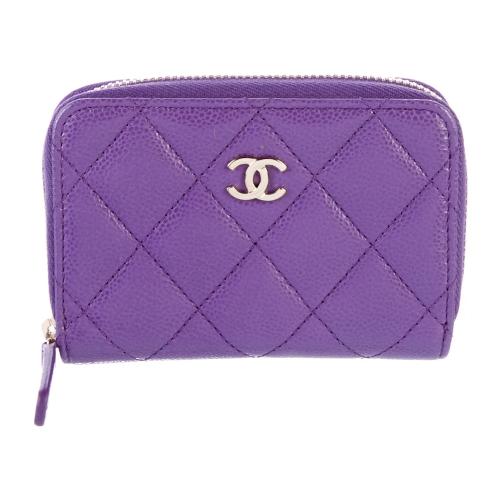 Lushentic Chanel Small Interlocking CC Logo Wallet Purple Caviar Leather Gold Hardware