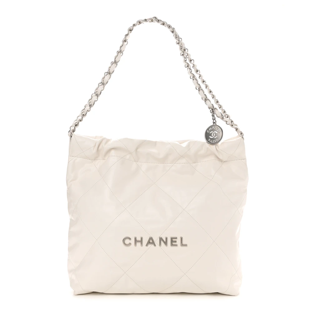 Lushentic Chanel Small White Chanel 22 Quilted Shiny Calfskin Leather Silver Hardware Front